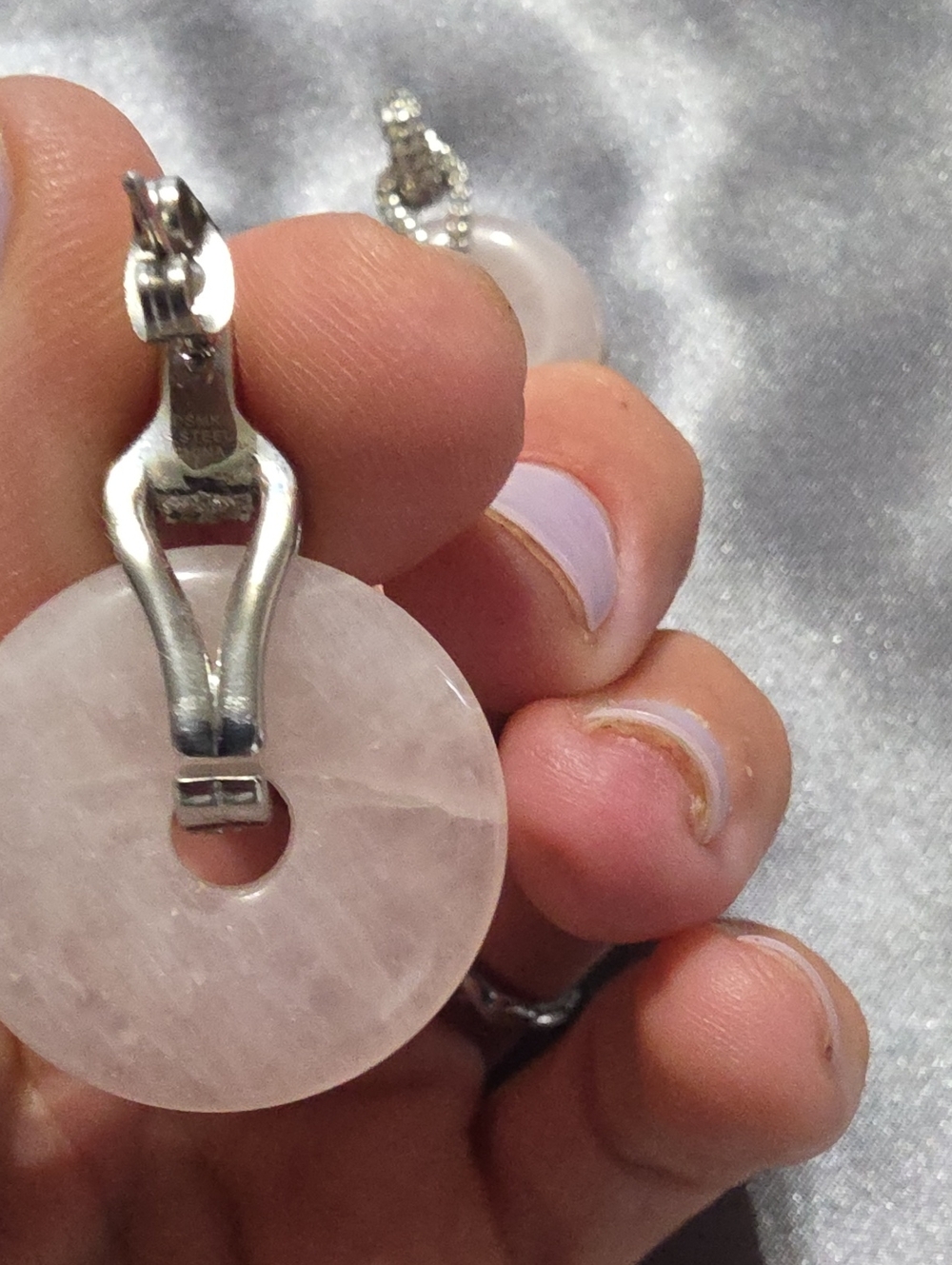 DSK Emma Sky stainless mesh Tubular Chain rose quartz discs Matching Earrings - Picture 4 of 6